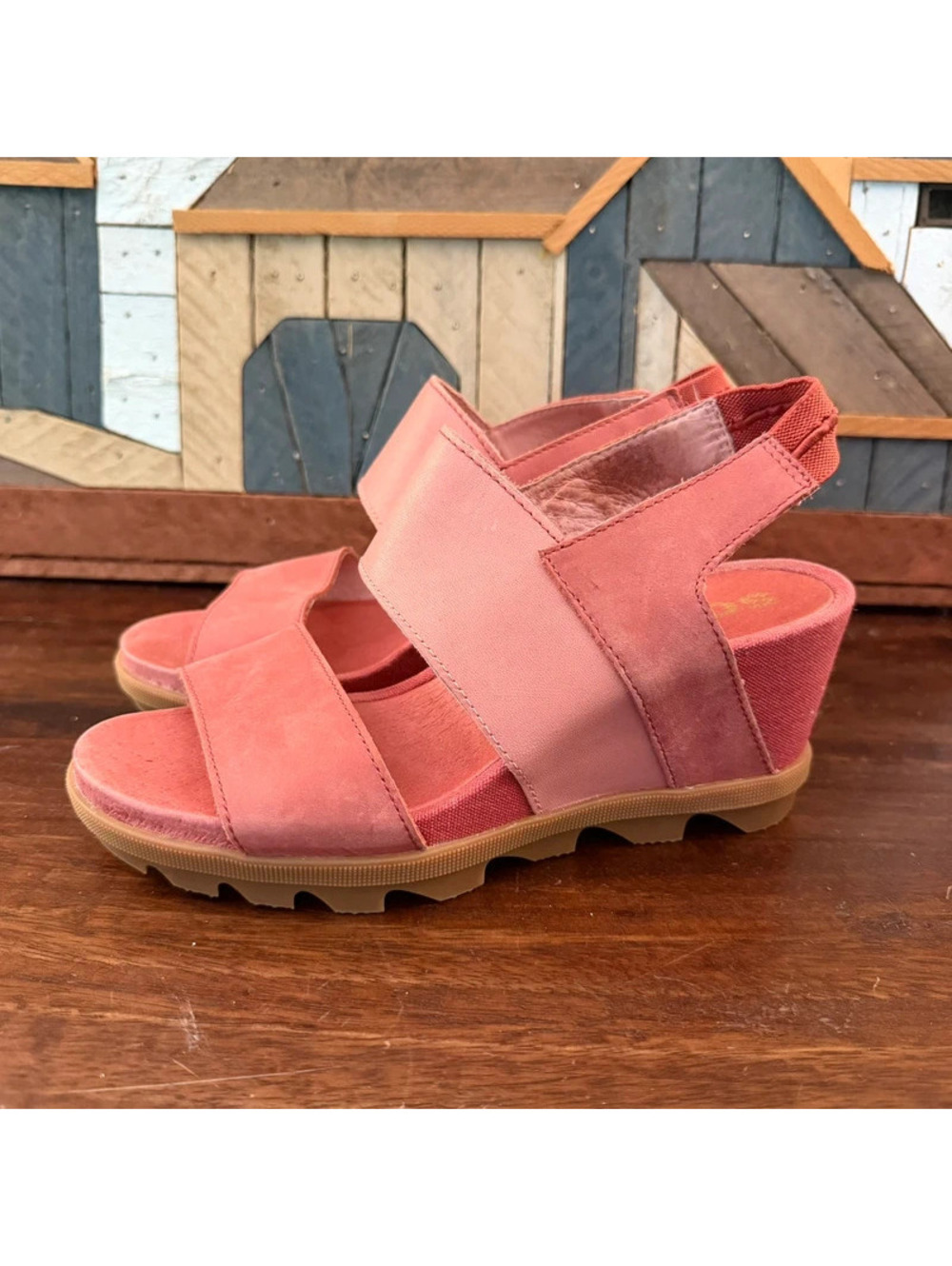 Sorel Joanie II Wedge Slingback Sandals Pink Coral Nubuck Leather Women's 7.5